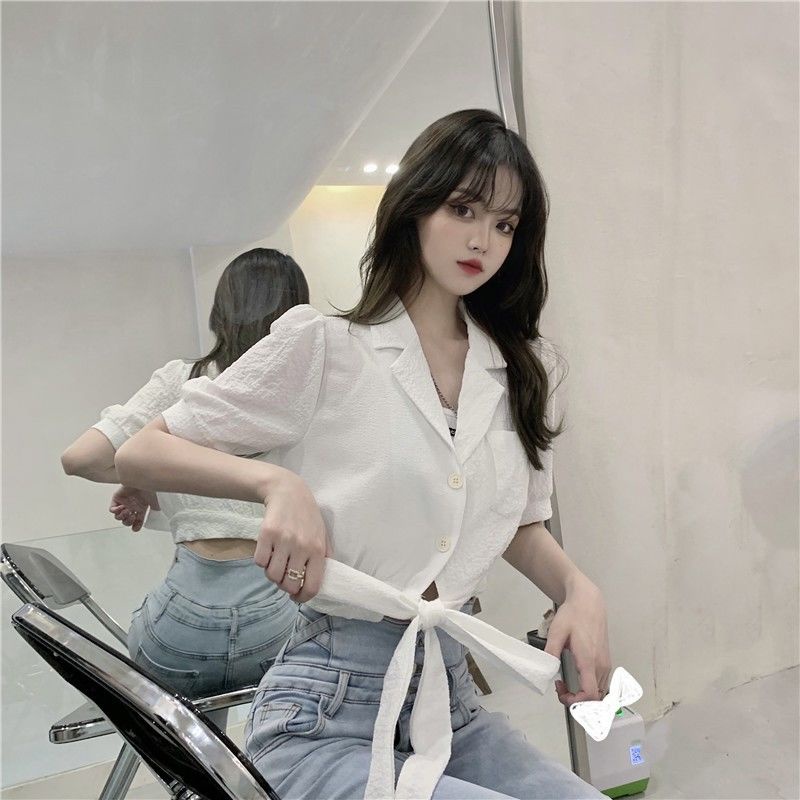 Áo croptop BH tay ngắn phối bèo thời trang mùa hè trẻ trung cho nữ