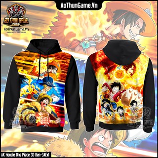 Áo khoác hoodie One Piece 3AE Luffy Ace Sabo, 3D Đen mẫu mới cực đẹp, 25kg-85kg | Shop AoThunGameVn