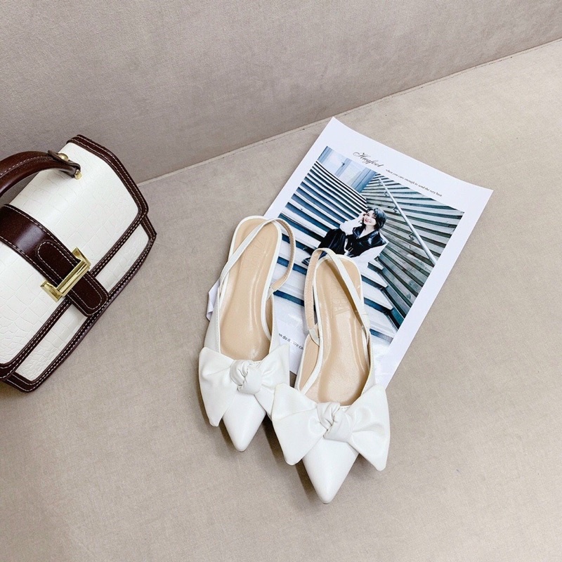 Bán Sỉ- Dép sandal bệt mũi nhọn da lì nơ ấu đi học đi chơi đều đẹp