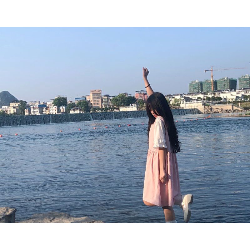 Đầm lưng cao kèm áo sơ mi cánh hoa 100% ảnh thật