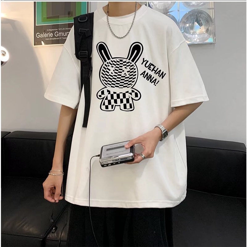 Áo Thun Mùa Hè Dáng Suông In Họa Tiết Hoạt Hình Thoải Mái Phong Cách Hip Hop Đường Phố Nhật Bản Cho Nam Size M-5XL