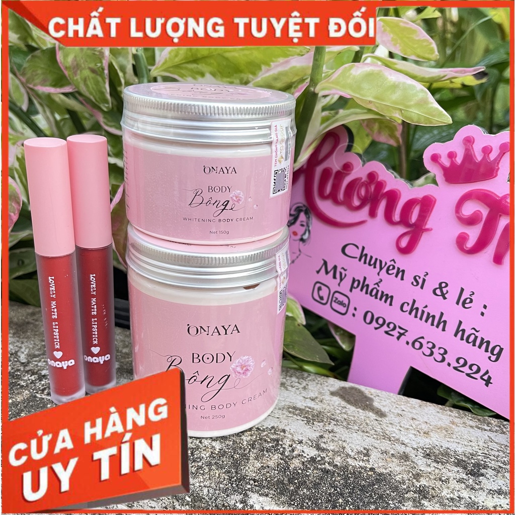 Kem trắng da Body Bông 150g, Kem Body Bông ONAYA tặng kèm son siêu lì