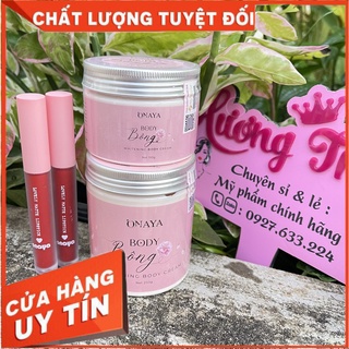 Kem trắng da body bông 150g, kem body bông onaya tặng kèm son siêu lì