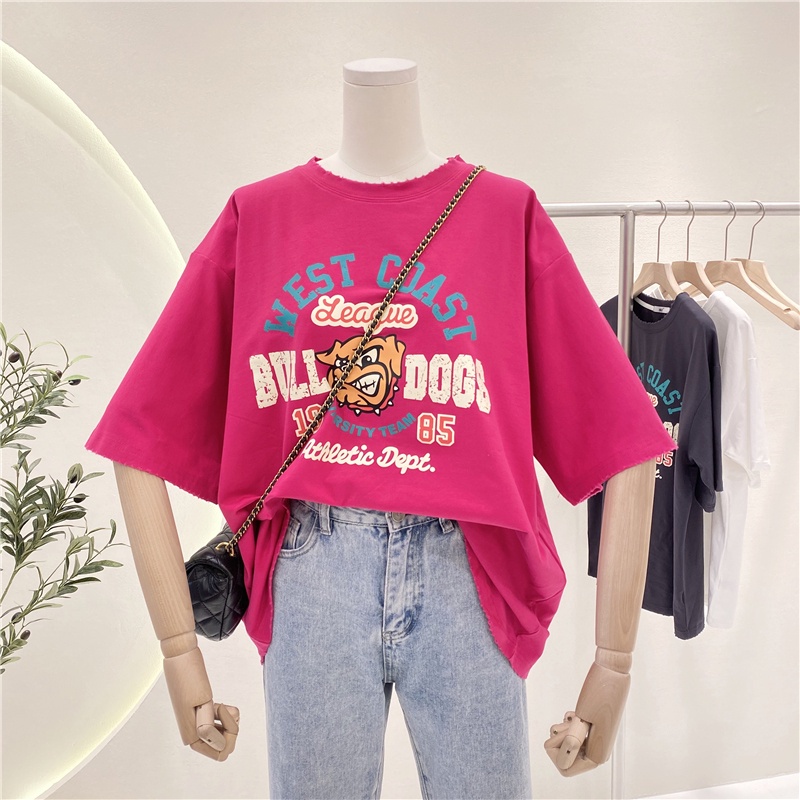 SUXI Áo Thun Tay Ngắn Dáng Rộng In Hình Phong Cách Retro Hàn Quốc Cho Nữ