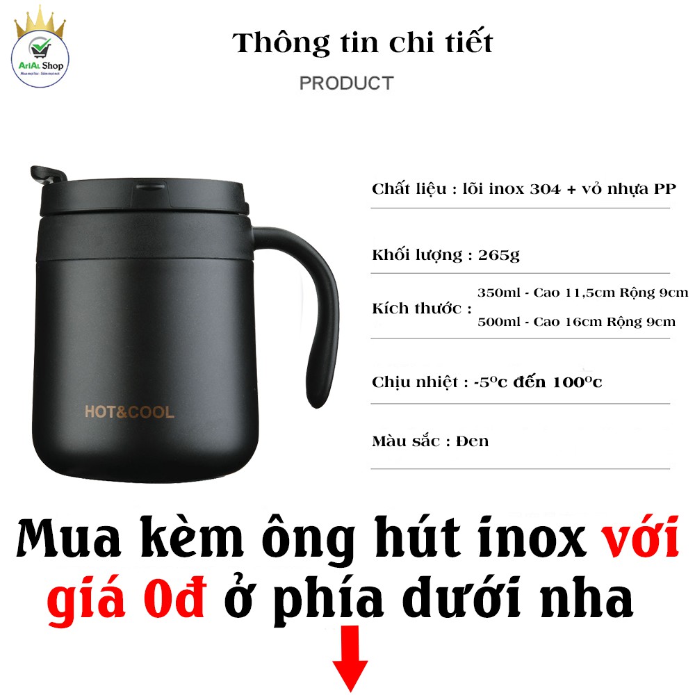 [MẪU MỚI] Cốc Giữ Nhiệt Đựng CAFE Có Tay Cầm Chất Liệu Inox 304 Cao Cấp Kiểu Dáng Hàn Quốc