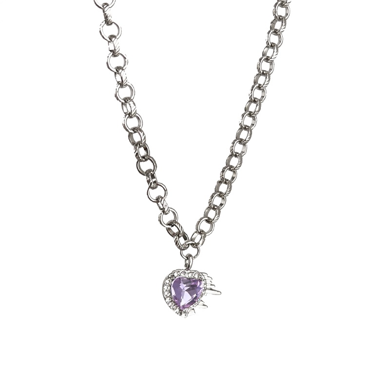 Dây Chuyền Mặt Trái Tim Màu Tím Sang Trọng Phong Cách Hip Hop 19A1646