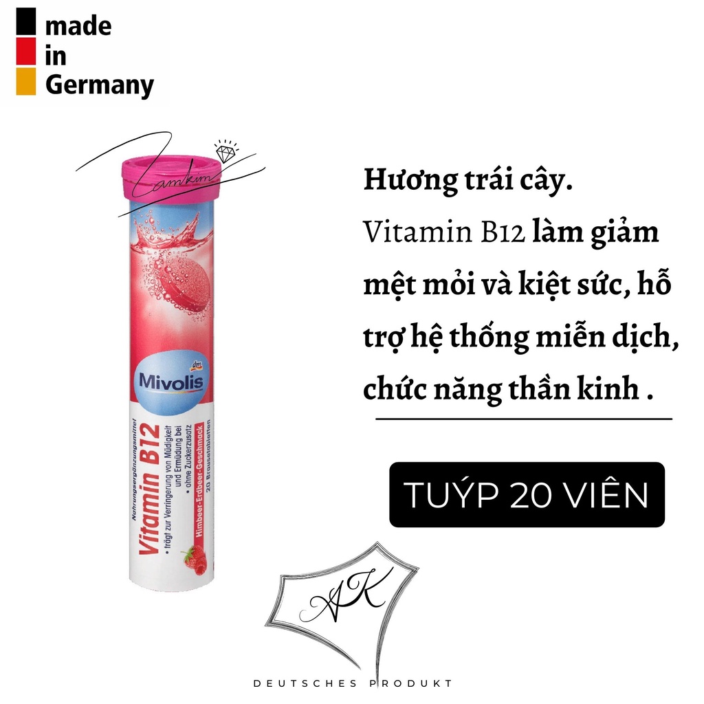 Viên sủi, C sủi Mivolis, hỗ trợ sức khỏe, tăng cường miễn dịch, nội địa Đức - tuýp 20 viên