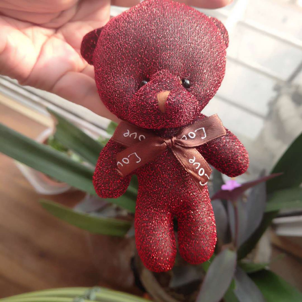 Gấu bông móc khóa teddy vải kim tuyến lấp lánh hàng cao cấp 11cm