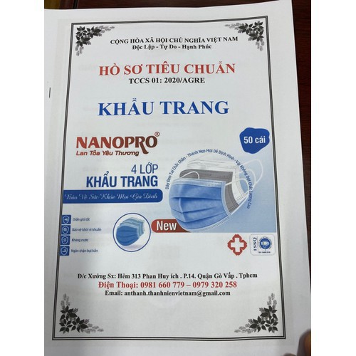 ( Hộp 50 Cái ) Khẩu Trang Y Tế Kháng Khuẩn 4 lớp Cao Cấp Không Thấm Nuớc NANOPRO