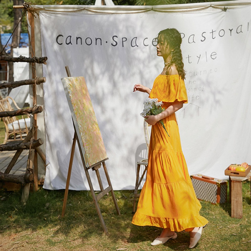 IELGYĐầm Dài Hở Vai Màu Trơn Đơn Giản Thời Trang Dành Cho Nữ