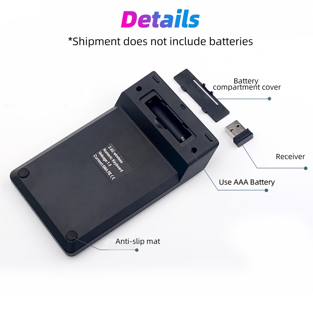 Bàn phím số rời không dây và Bluetooth 5.0 USB 2.4G 18 Phím Mini Numeric Keypad  Kết Nối Không Dây cho laptop/notebook/máy tính bảng