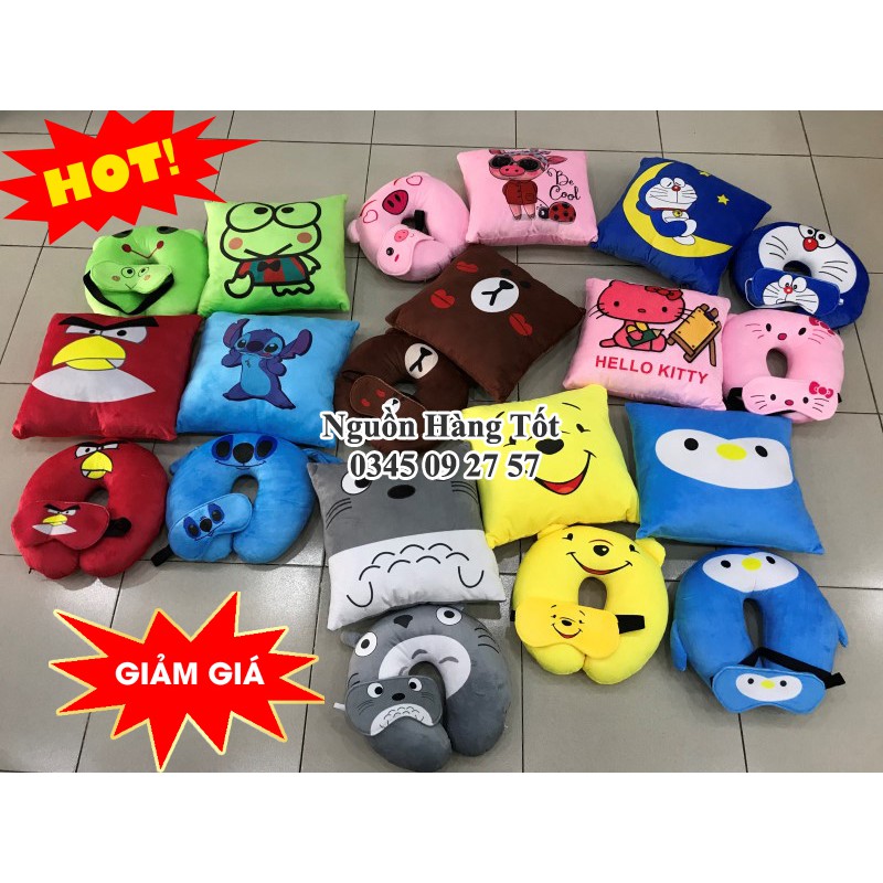 COMBO 3 Món. Gối Kê Cổ + Gối Tựa Lưng và Bịt Mắt. Gối kê cổ văn phòng, gối vòng cổ, gối đi xe hơi, gối chữ u.