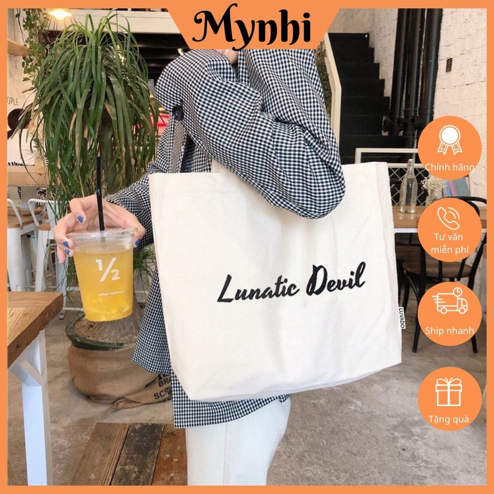 Túi vải bố canvas tote dáng vuông hoạ tiết đơn giản SHOPMYNHI SMN251