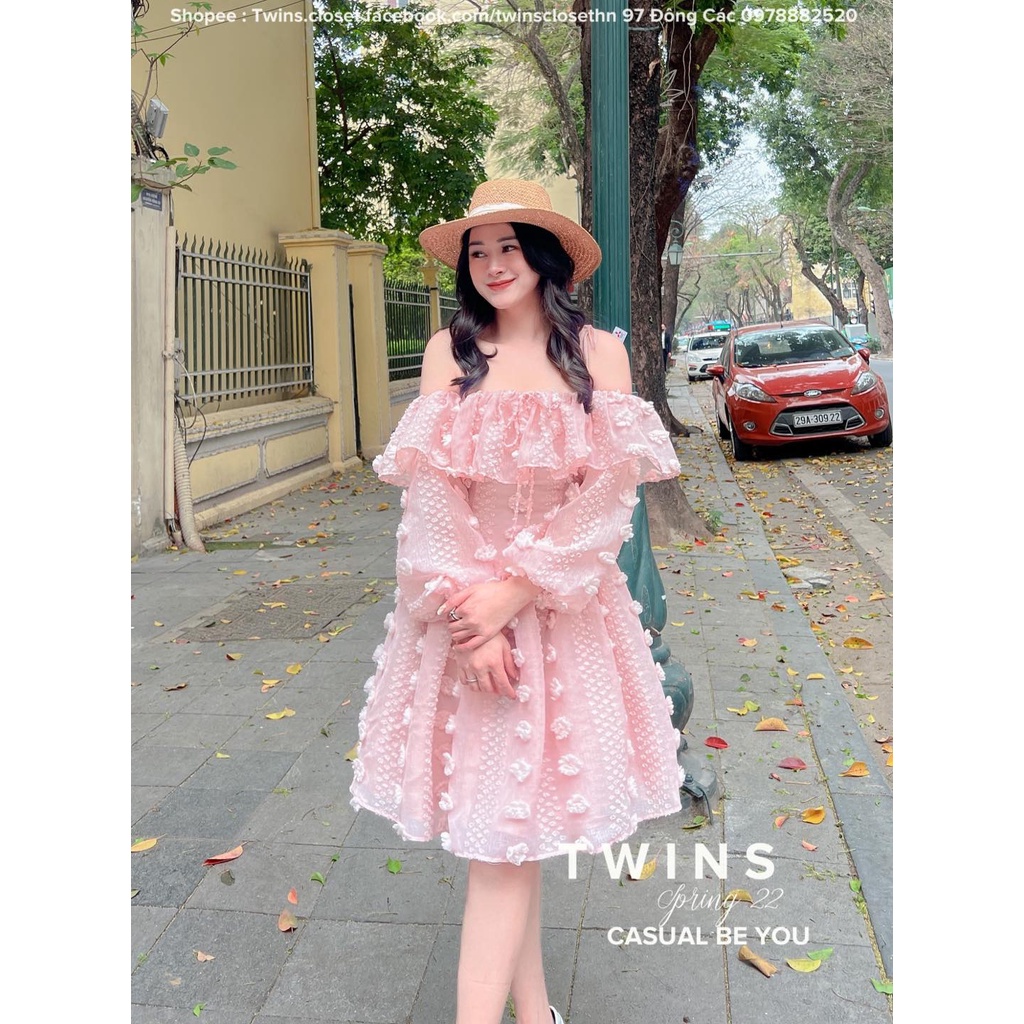 Đầm bông chất liệu thô đũi có lót váy ( (Flora babypink dress)