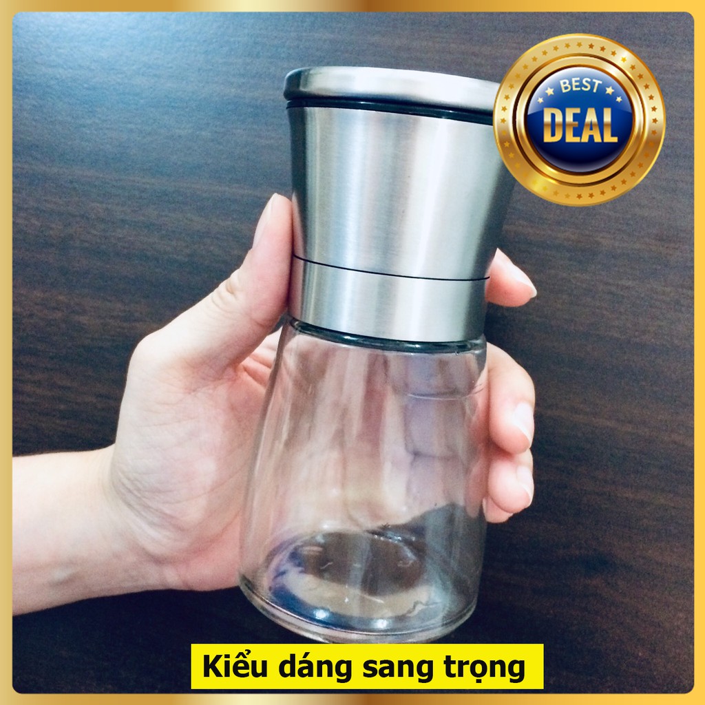 Lọ xay tiêu đa năng [lọ có sẵn tiêu] inox 304 cao cấp, sang trọng