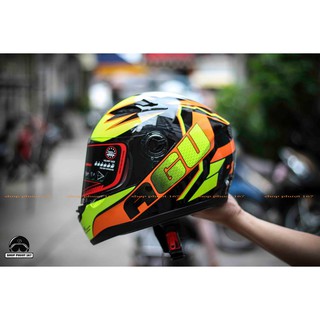 Nón Fullface AGU tem Xanh cam 46, tặng kèm túi đựng nón
