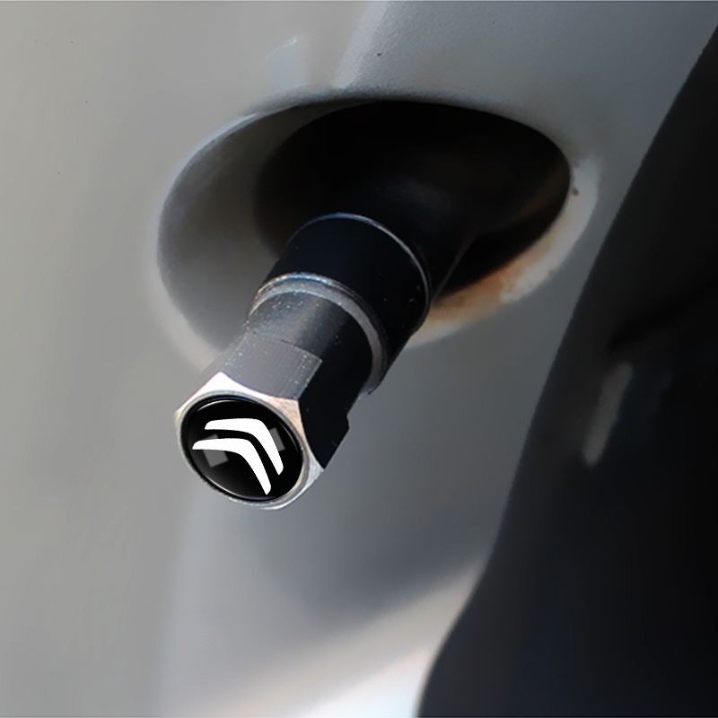 Set 4 Nắp Van Bánh Xe Hơi Bằng Hợp Kim Màu Bạc / Đen