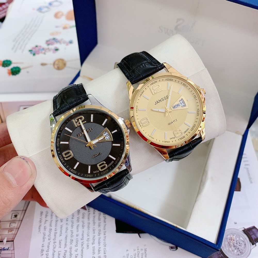 Đồng hồ nam JANSSE dây đen chất da xịn mềm mại, phong cách cổ điển và thanh lịch dễ dàng phối đồ, đi chơi | BigBuy360 - bigbuy360.vn