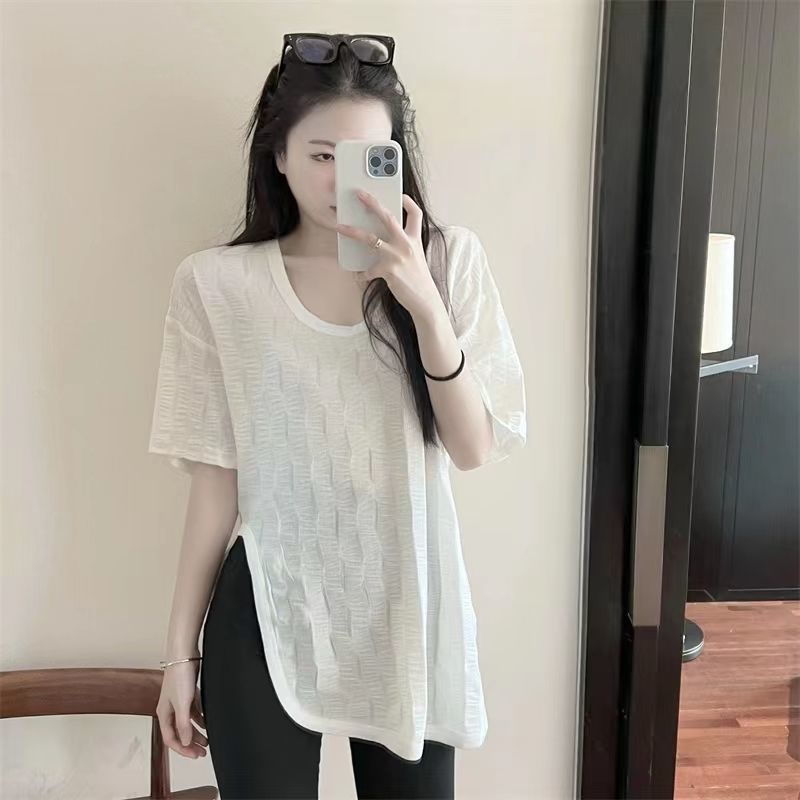 Áo Thun Tay Ngắn Cổ Chữ V Xẻ Tà Thời Trang Phong Cách Hàn Quốc Cho Nữ