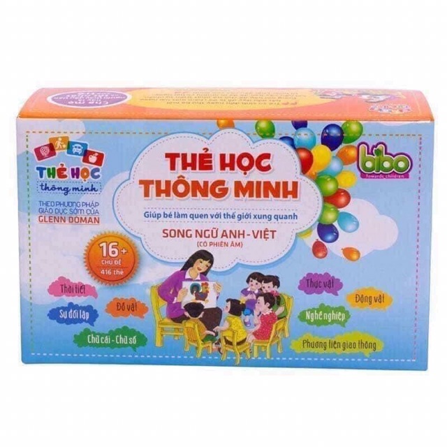 Thẻ Học Thông Minh Song Ngữ tiếng VIỆT - ANH Cho Bé loại to dày cứng, thẻ học 16 chủ đề glenn doman chuẩn