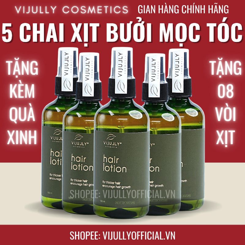 [COMBO 450K - 5 CHAI] XỊT BƯỞI MỌC TÓC, TINH DẦU BƯỞI VIJULLY DƯỠNG TÓC NHANH DÀI, GIẢM RỤNG, HẾT HÓI