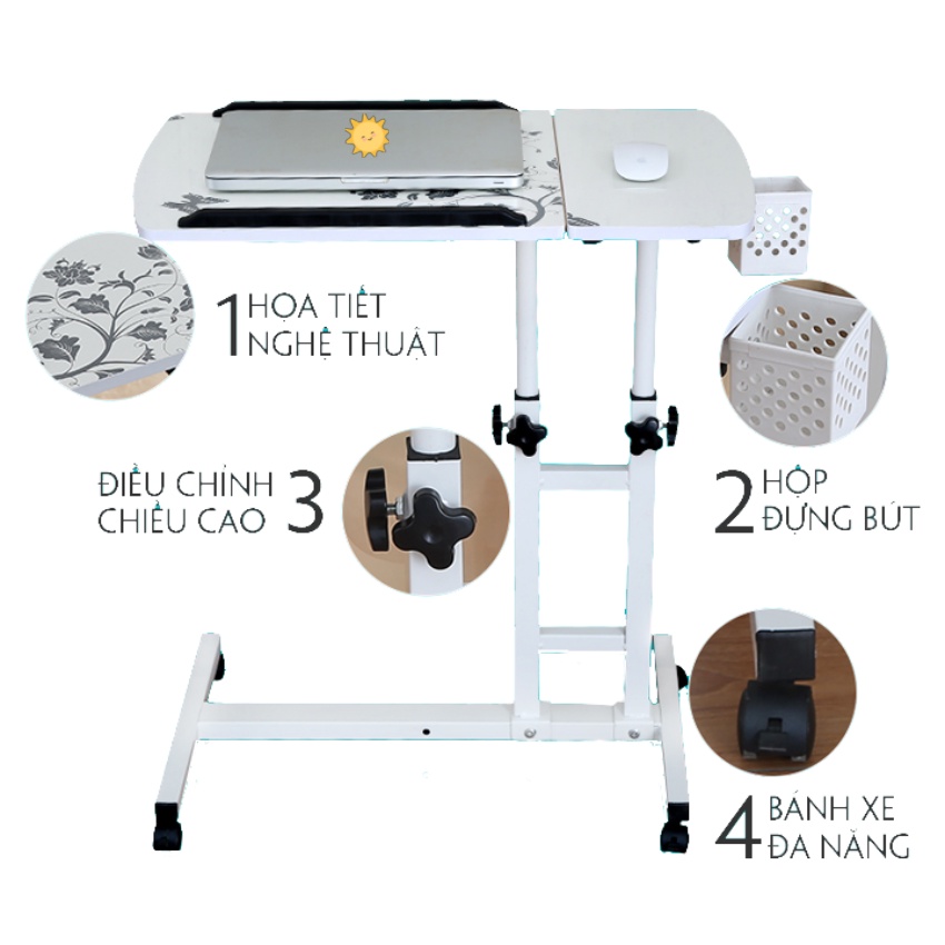 Bàn LapTop Ngồi Giường Lazy Desk, Bàn Máy Tính Làm Việc Mini nâng hạ chiều cao có bánh xe di chuyển Droolo House