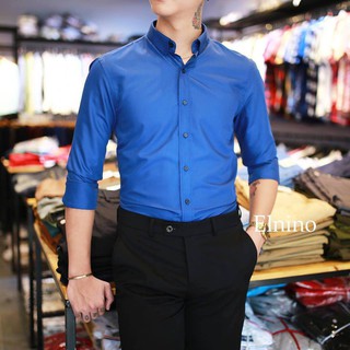 Áo Sơ Mi Nam Naado 💖 Áo Sơmi Hàn Quốc Xanh coban 💖[HOTTREND 2020] Vải lụa Thái co giãn không nhăn c