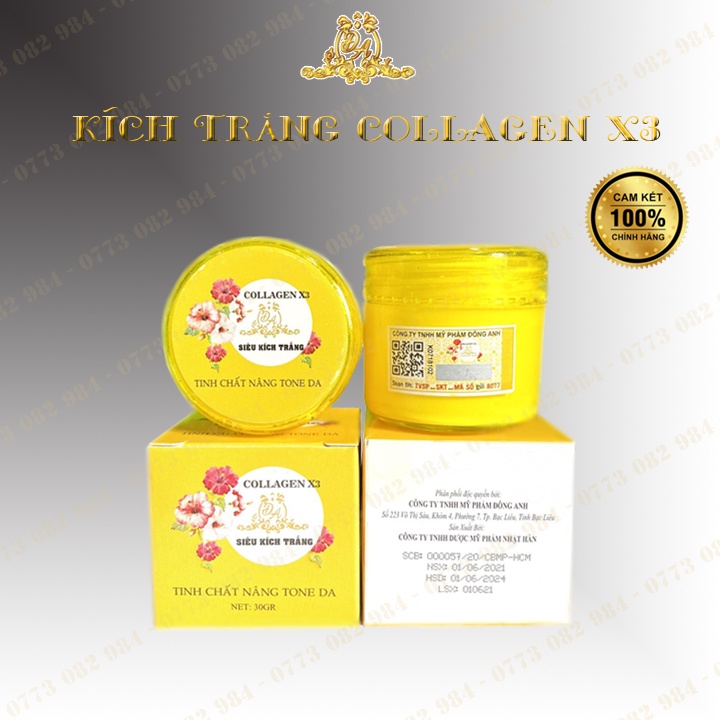 Kem Nâng Tone Da Collagen X3 Đông Anh 30gr  Kem Kích Trắng Dùng Chung Với Kem Body Collagen X3 Luxury