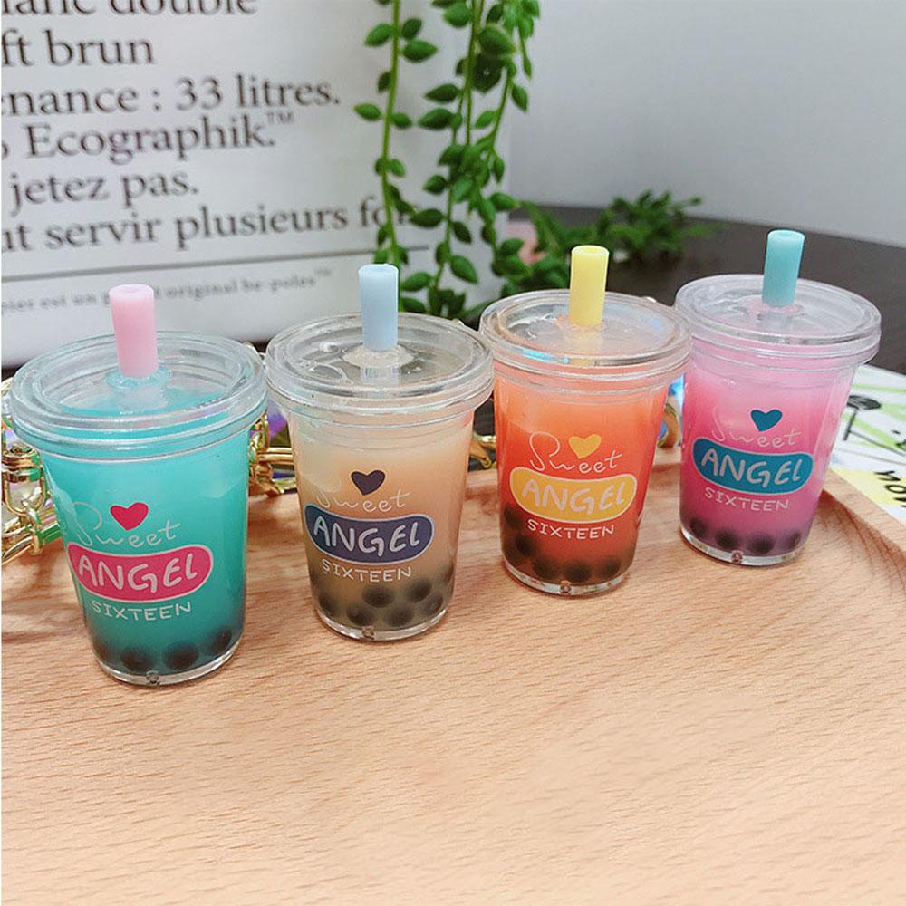 Móc Khóa Bằng Nhựa Acrylic Hình Trà Sữa Hoạt Hình Di Chuyển Được