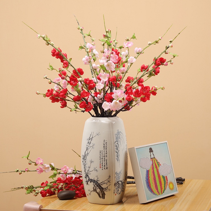 Hoa giả - Combo 5 cành Hoa Đào 65cm trang trí nhà cửa bền, đẹp, giống thật, ấm cúng