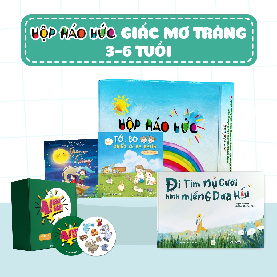 Hộp Háo Hức GIẤC MƠ TRĂNG cho bé 3-6 tuổi - Trò chơi A! Kia kìa chủ đề động vật và 3 sách