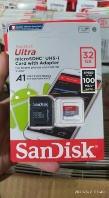 Thẻ nhớ SanDick Ultra 32GB Upto chính hãng 100MB/s 667x, BH 1 đổi 1