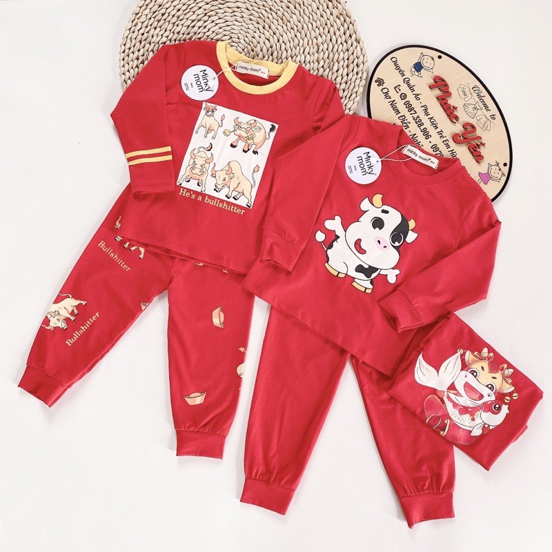 Bộ  Dài Tay Cotton 100 % Hàng Minky Mom  Họa Tiết Trâu Vàng May Mắn Cho Bé (8-18kg)(SP001411 )