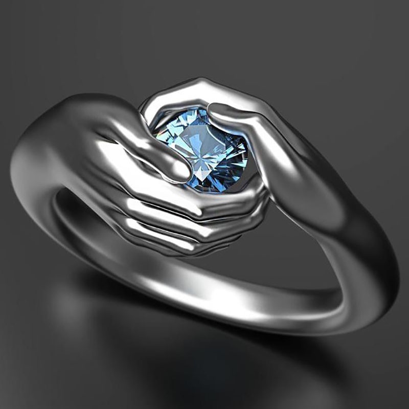 1 Nhẫn Đính Hôn Bạc Hình Đôi Cánh Thiên Thần Đính Đá Sapphire Sáng Tạo