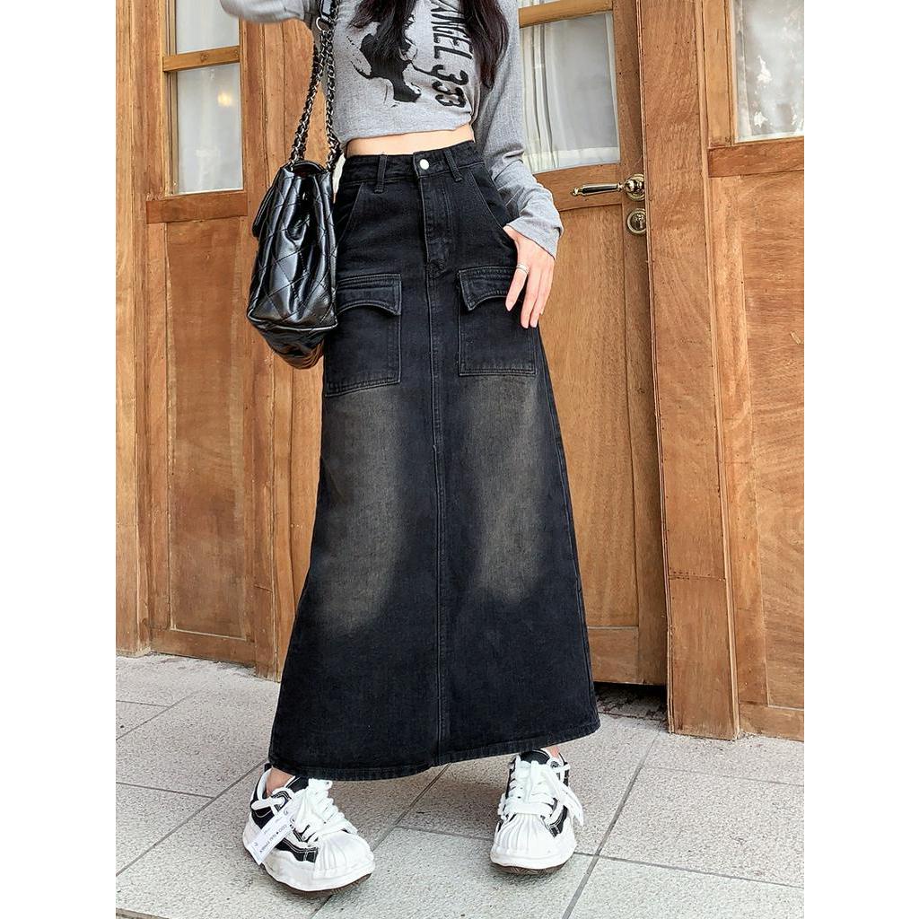 62385 Chân Váy Denim Dài Vừa Vặn Có Túi Phía Trước