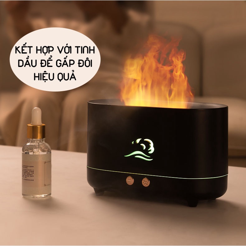 Máy phun sương đèn xông tinh dầu khuếch tán hình ngọn lửa tạo độ ẩm phòng ngủ,máy xông hơi thơm phòng có đèn led  BH 6th