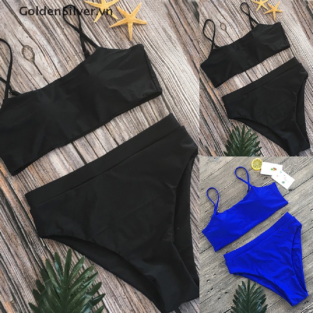 Bộ Đồ Bơi Hai Mảnh Lưng Cao Màu Bạc Quyến Rũ Cho Nữ