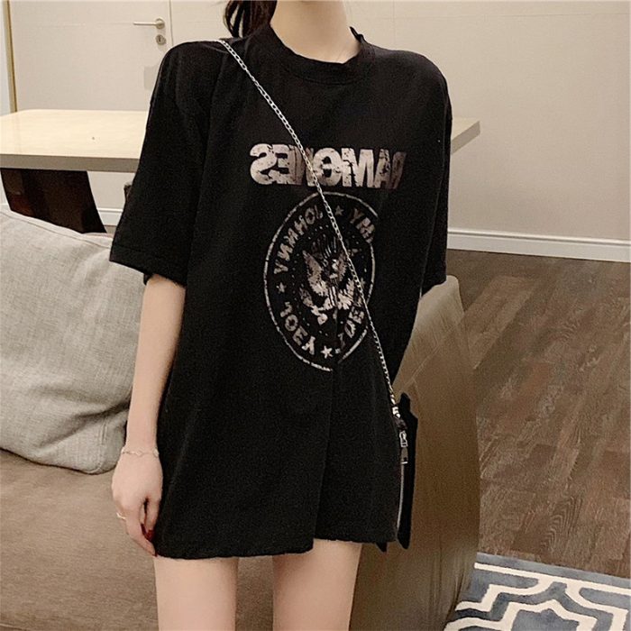 Áo Thun Nữ Tay Ngắn Dáng Rộng In Hình Mặt Cười Phong Cách Hàn Quốc