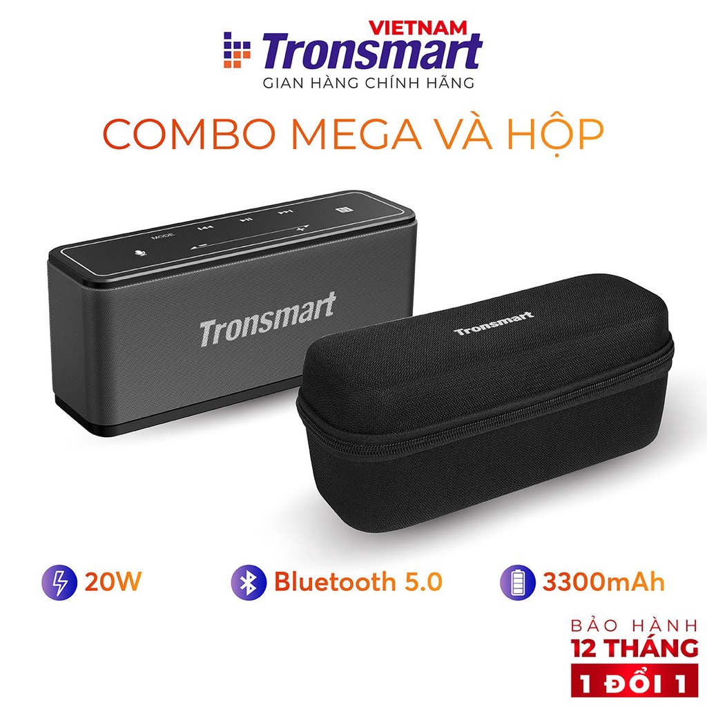 COMBO Loa Tronsmart Mega và hộp đựng chống shock - Công suất 40W - Hỗ trợ TWS và NFC ghép đôi 2 loa