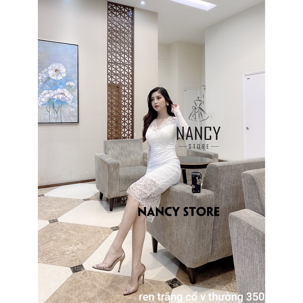 Váy đầm nữ thiết kế body dạ tiệc zen trắng cổ V tôn dáng Nancy A8