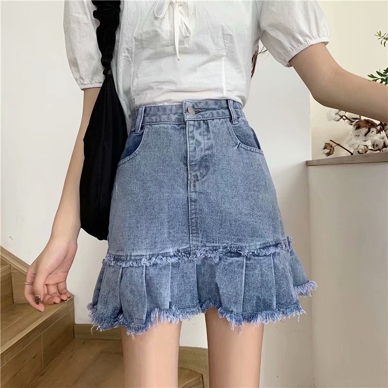 Chân Váy Denim Chữ A Lưng Cao Size Lớn 5xl