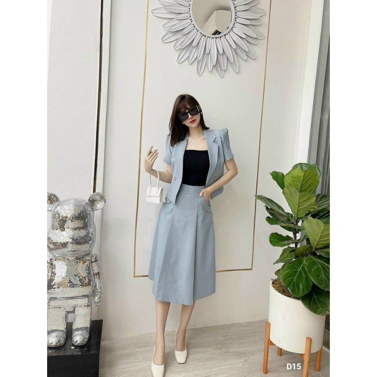 MẪU THỜI TRANG CÔNG SỞ -- SÉT TUYẾT MƯA LÓT COTTON ÁO BLASER TAY NGẮN VUÔNG VAI PHỐI VÁY CỰC TRANG TRỌNG LỊCH SỰ UP Thời