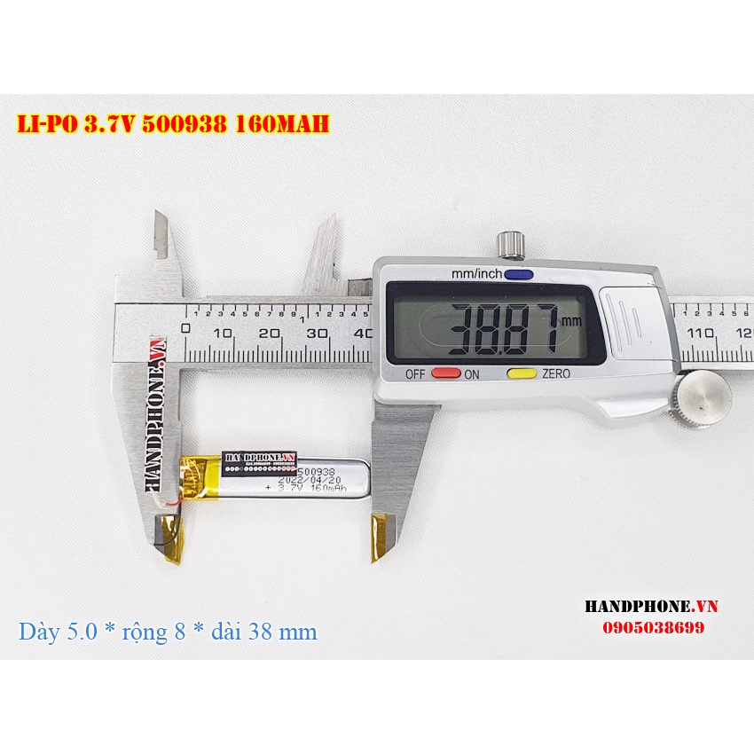 Pin Li-Po 3.7V 500938 160mAh (Lithium Polymer) cho tai nghe Bluetooth, máy ghi âm, máy nghe nhạc, Loa Bluetooth