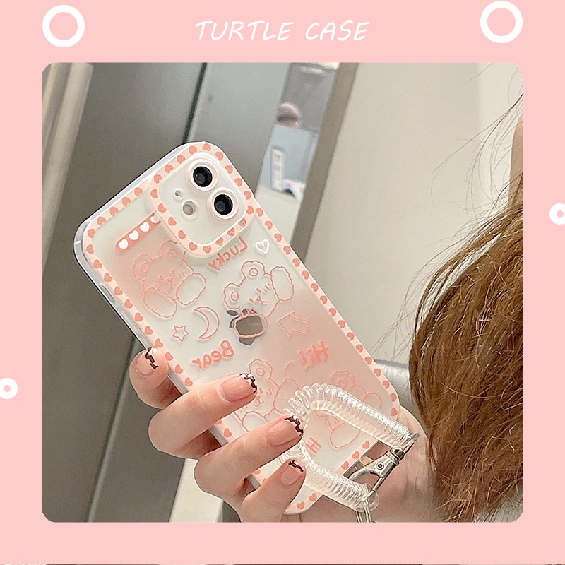 Ốp Điện Thoại Trong Suốt Họa Tiết Hoạt Hình Chú Gấu Kèm Dây Đeo Cho iPhone 14 13 12 11 PROMAX XS XR XSMAX SE2020 6 7
