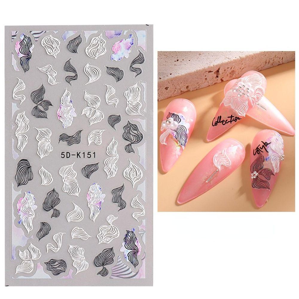 OCEANMAP Miếng Dán Trang Trí Móng Tay 5D Màu Trắng Xinh Xắn