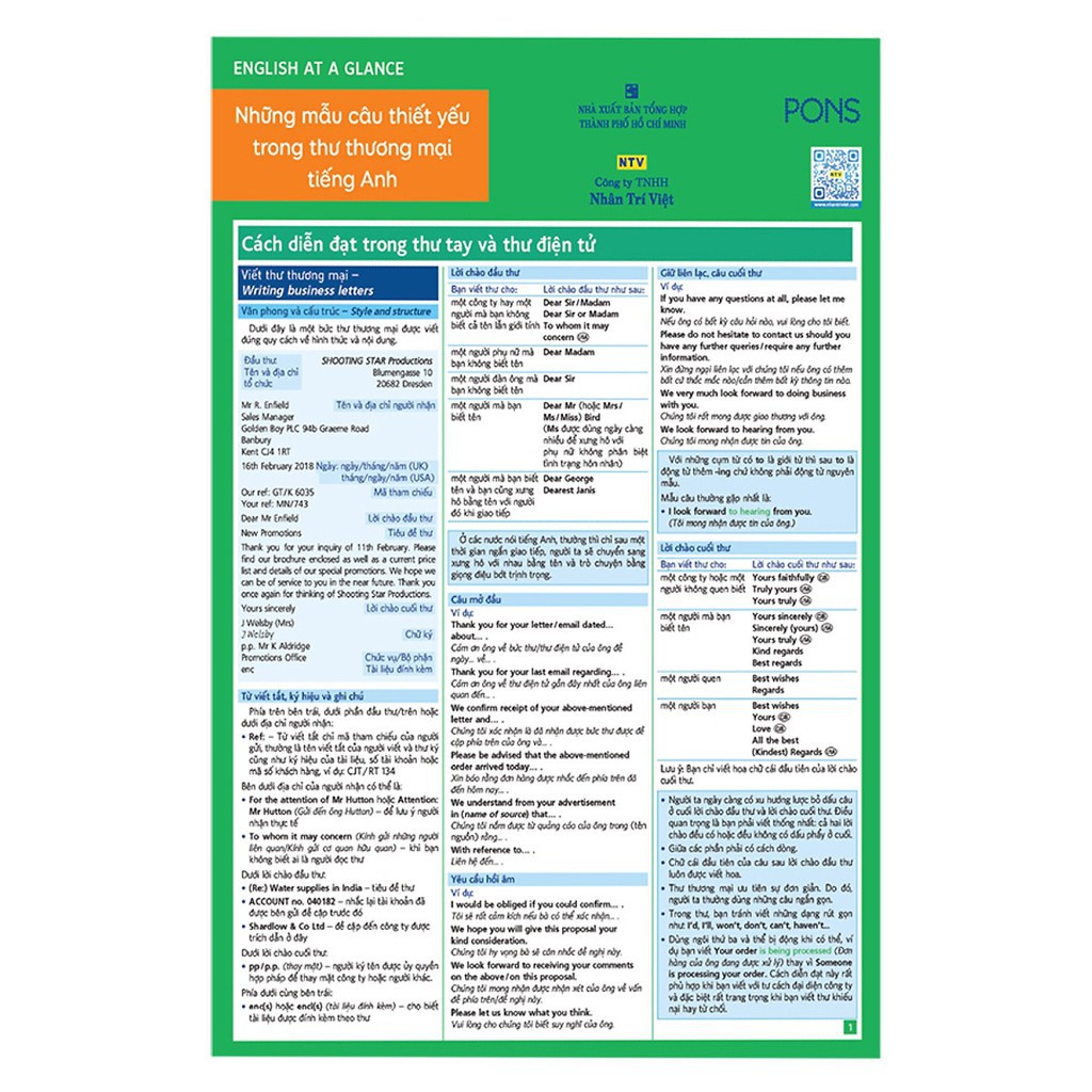 Sách - English At A Glance – Những Mẫu Câu Thiết Yếu Trong Thư Thương Mại Tiếng Anh - NTV