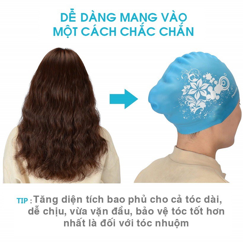 Mũ bơi nữ trùm được tóc dài POPO CA35 chất liệu silicon cho người lớn, bé gái