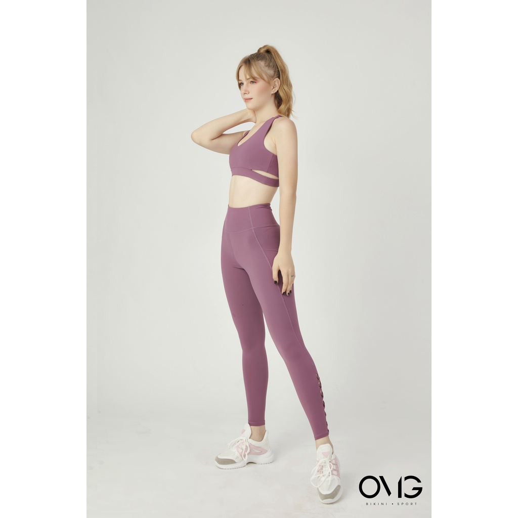 Bộ đồ tập Gym, Yoga 𝐁𝐈𝐊𝐈𝐍𝐈 𝐏𝐀𝐒𝐒𝐏𝐎𝐑𝐓 kiểu áo bra, quần phối dây cách điệu - Hồng