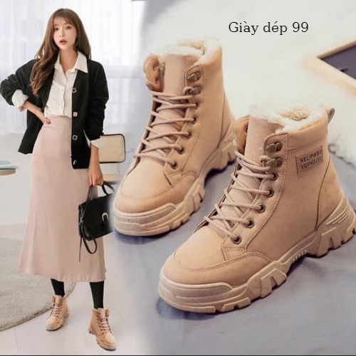 Boot nữ - giầy bốt nữ cao cổ phong cách hàn quốc lót nỉ bên trong hàng quảng châu cao cấp hot trend năm 2021