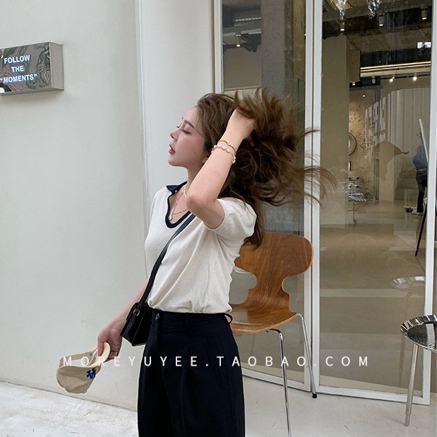 Xiaozhainv áo polo Dệt Kim Tay Ngắn Phong Cách Retro Hàn Quốc Thời Trang Cho Nữ 2 Màu Lựa Chọn